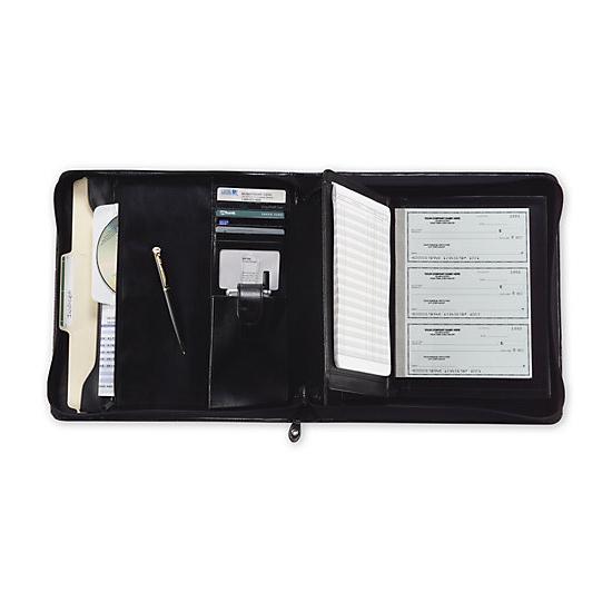 [Image: 3 Ring Business Checkbook Binder, Vinyl, Upscale Zippered Portfolio, 12 x 12 1/2"]