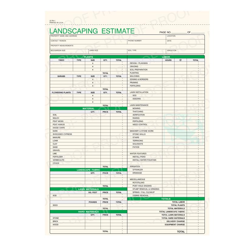 Landscape Cost Estimate Sheet Personalized DesignsnPrint