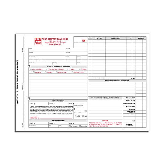 [Image: Small Engine Motorcycle Repair Order Form - With Carbons]