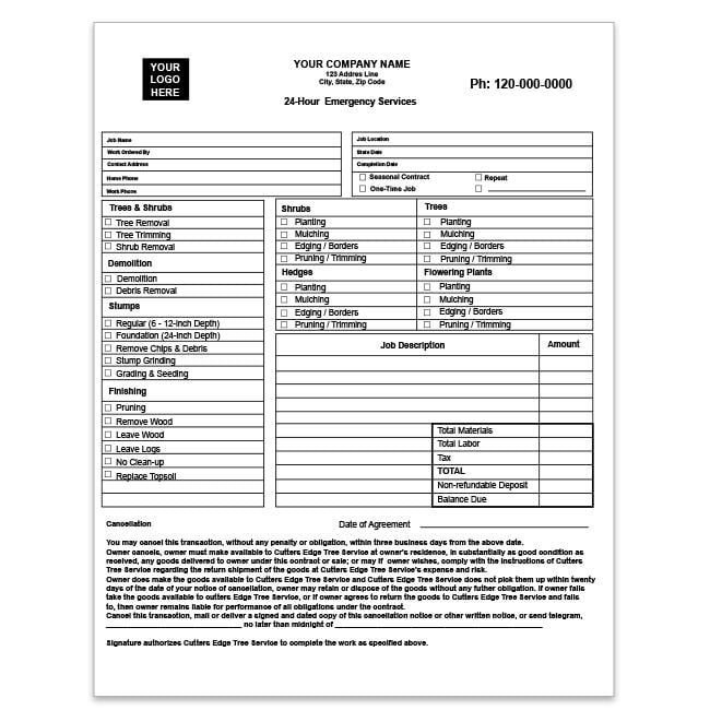 Tree Service Work Order Invoice With Terms And Conditions DesignsnPrint