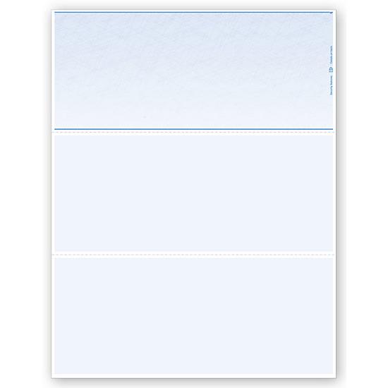 [Image: Blank Check Paper Stock, Top Check With Two Perforated Vouchers]