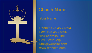 Christian Business Cards, Blue, Gold, Cross & Crown