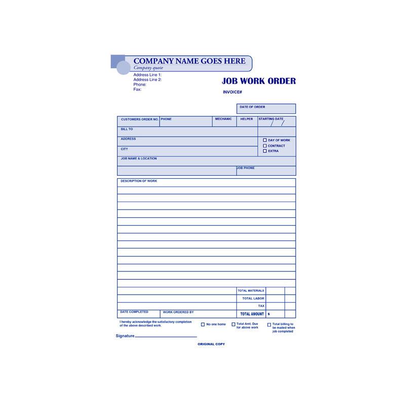 Carbonless Work Order Form Customized