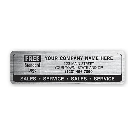 Durable Polyethylene Label - Sales & Service, Brushed Chrome Poly Film, Printed, Personalized Logo, 3 x 7/8"
