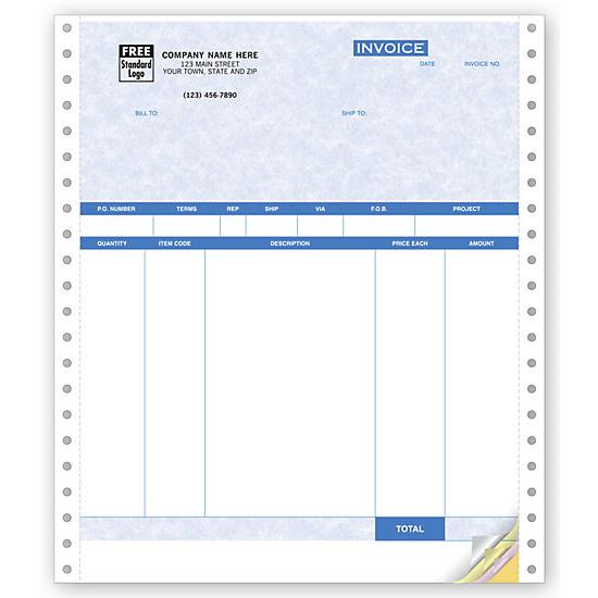 Continuous Invoices - With Packing List, Pre Printed, Personalized, Carbonless Forms
