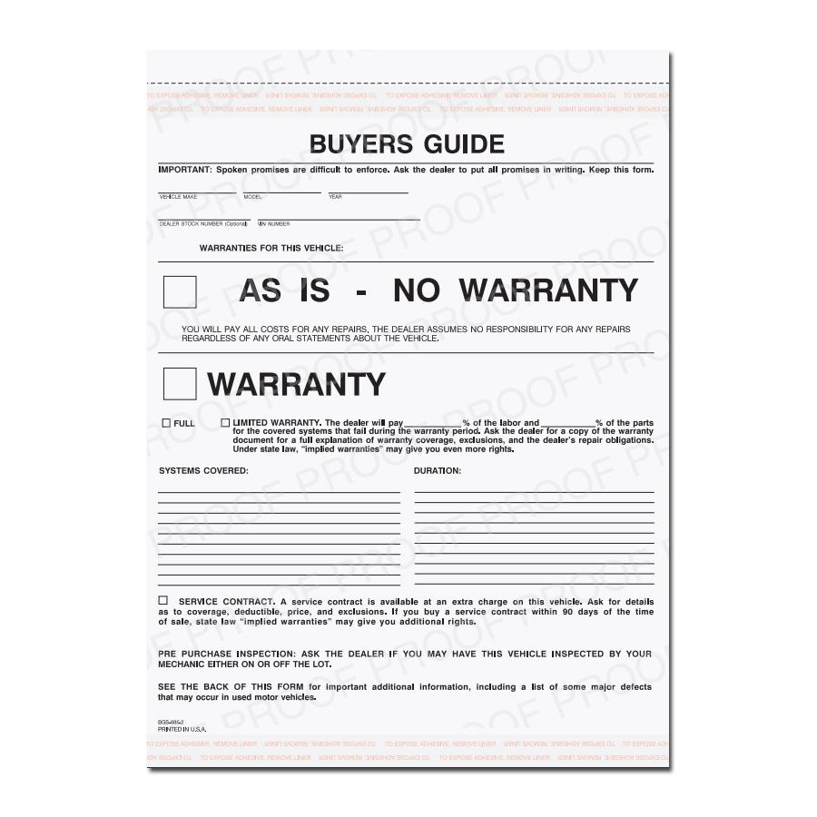 Buyers Guide Warranty Form