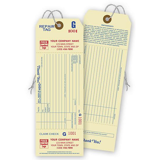 Bicycle Repair Tags With  Detachable Claim Check, 1 Part, Manila