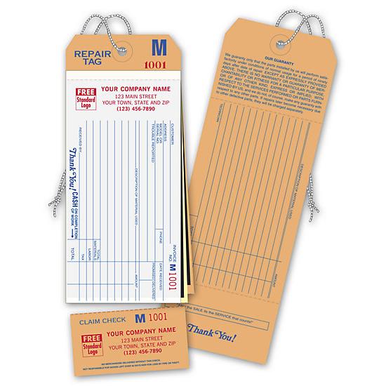 Bicycle Repair Tags With Detachable Claim Check - Carbons, 3 Part