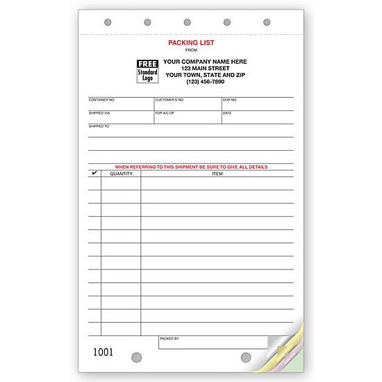 Carbonless Packing Lists Form Rf6600, Personalized