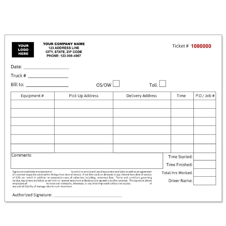 Trucking Company Invoice Tickets - Custom Carbonless Form Printing