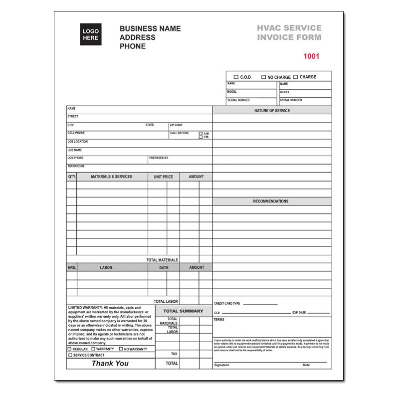 Custom Heating And Cooling Invoice