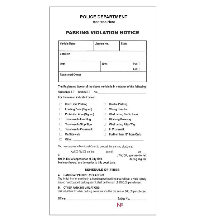 Parking Violation Ticket For Police Department