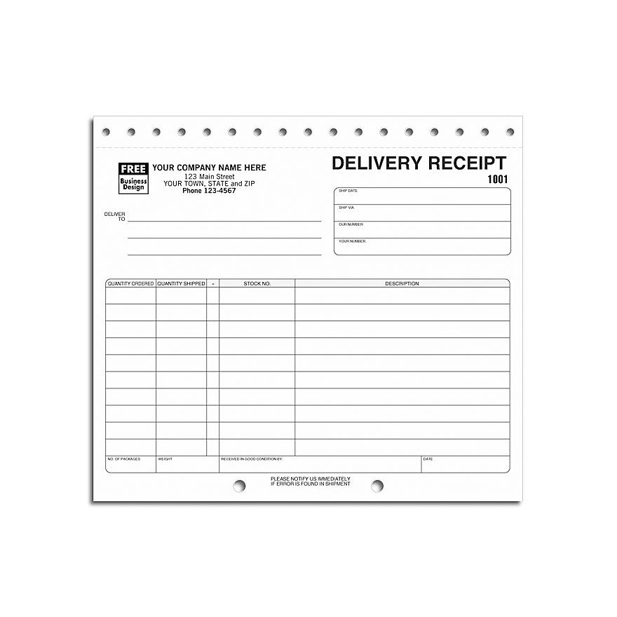 Delivery Receipt, Carbonless, 8 1/2 x 7", Personalized