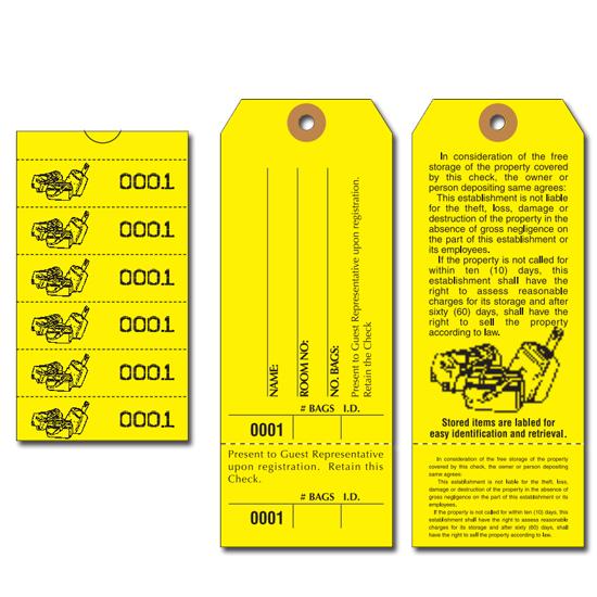 Hotel Luggage Tag, Pre-printed, Yellow, Numbered