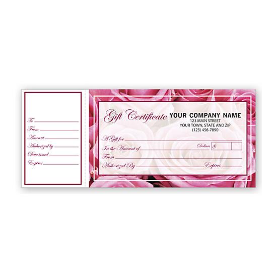 Personalized Gift Certificates with Rose Motif Design, Side Stub