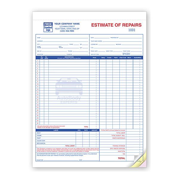 Auto Body Shop Estimate Form DesignsnPrint