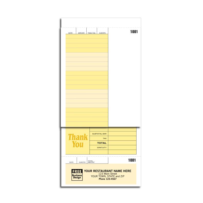 Guest Check - Printed, Numbered, 4 1/4 x 8 5/8", Yellow