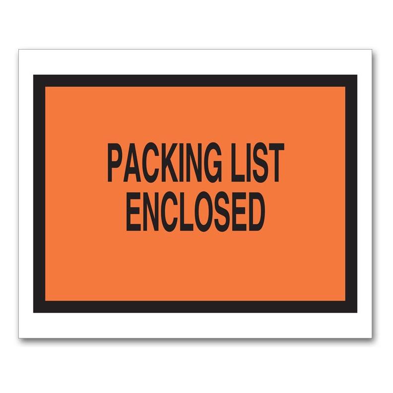 Packing List Envelopes, Self-adhesive, Orange Full Face 4.5 X 5.5, White Back/clear Front