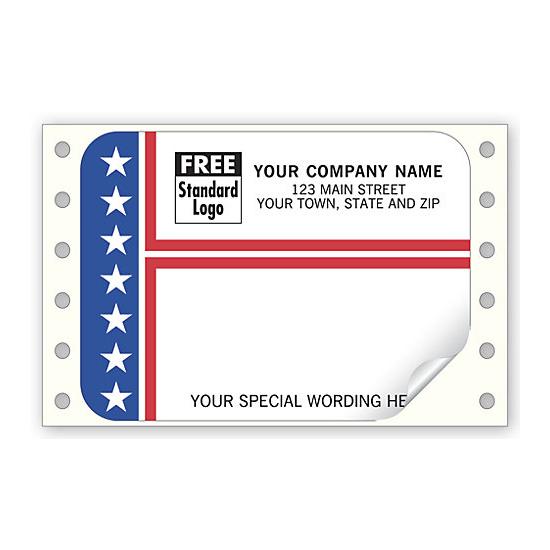Personalized Shipping Address Label, Continuous, Patriotic Stripes & Stars, 3 7/8 X 2 7/8"