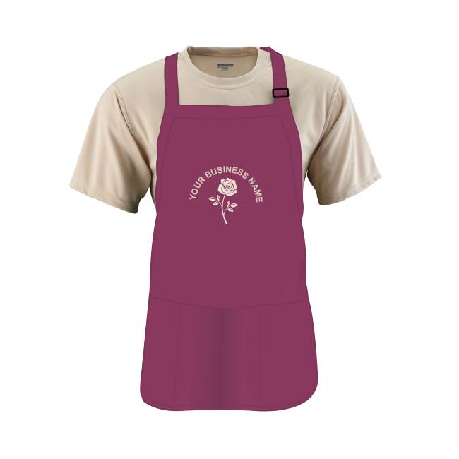 Maroon Embroidered Apron With Pouch Pocket, Medium Length