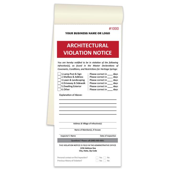 Hoa Ordinance Violation Ticket Book