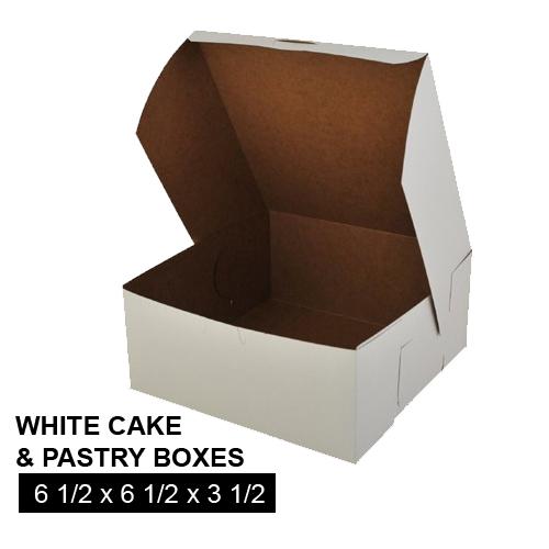 WHITE CAKE AND PASTRY BOX 6 1/2 x 6 1/2 x 3 1/2