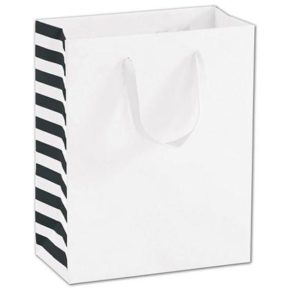 Side-Striped Manhattan Euro-Shoppers Bag, White, 8 x 4 x 10"