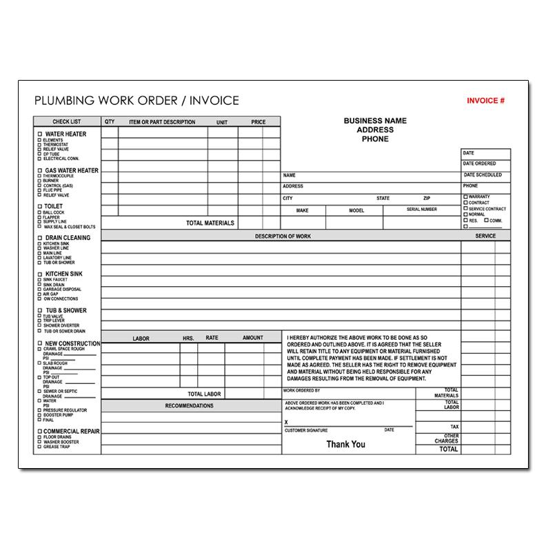 Plumbing Job Form With Checklist