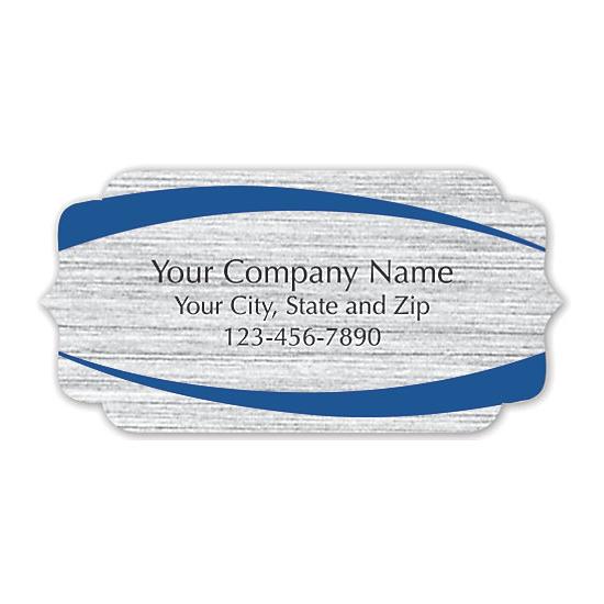 Bracket Label On Brushed Silver Poly With Blue Arcs 2x1