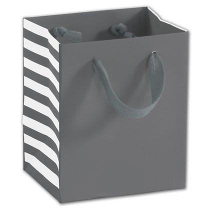 Side-striped Manhattan Euro-shoppers Bag, Grey, 5 X 4 X 6"