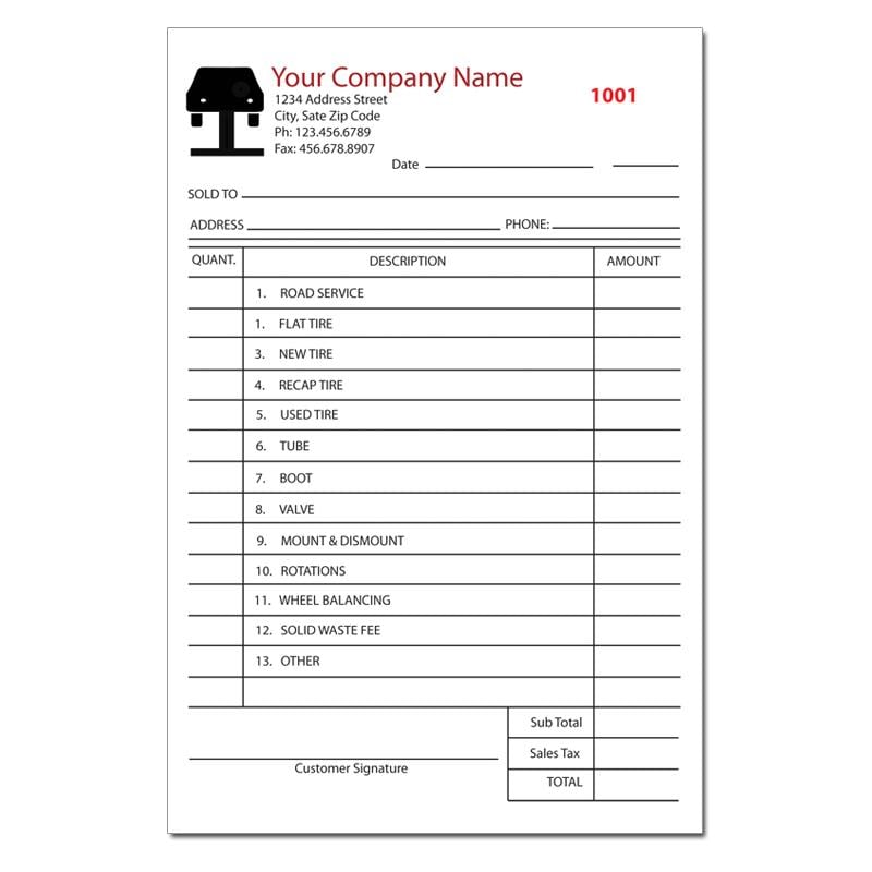 Tire Shop Invoice Form | Sales or Repair Receipt Printing | DesignsnPrint