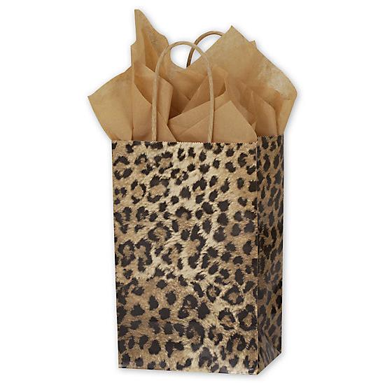 Leopard Printed Paper Shopping Bag With Handles, 5 1/4 X 3 1/2 X 8 1/4", Retail Bags