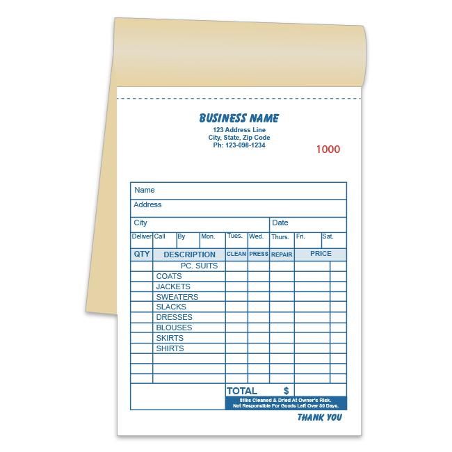 Dry Cleaning Receipt Book