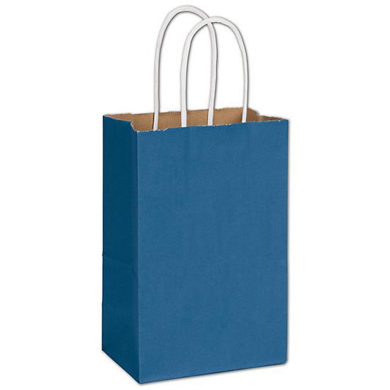 Blue Shopping Paper Bag With Handles, 5 1/4 X 8 1/4", Retail Bags