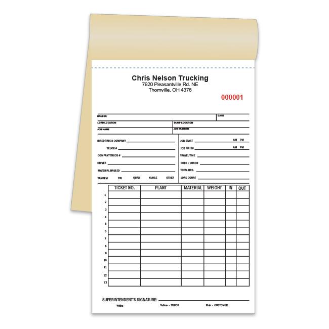 Truck Load Sheet - 4 Part Copies, Carbonless Business Forms, Custom ...