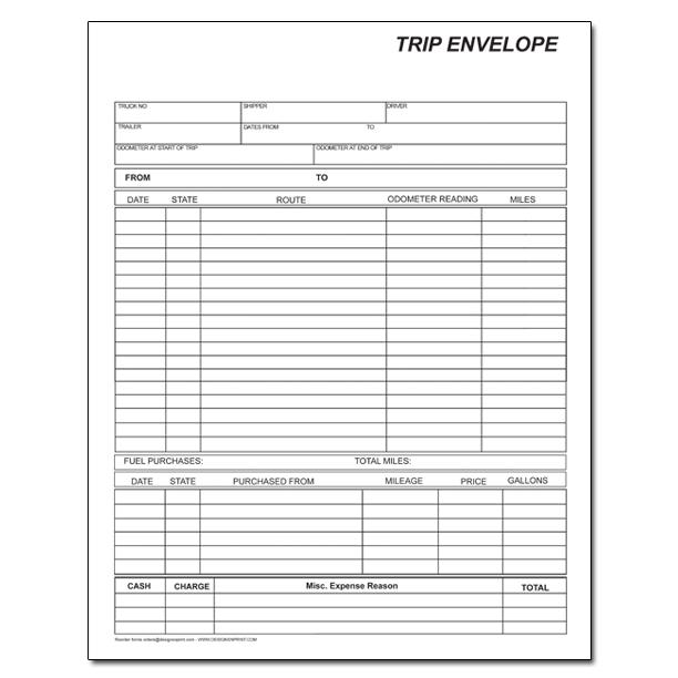 TRUCK DRIVER TRIP ENVELOPE WITH REPORT