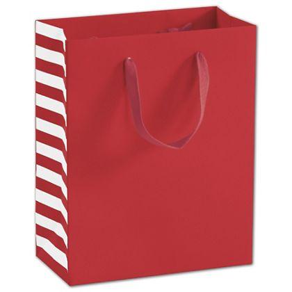 Side-striped Manhattan Euro-shoppers Bag, Red, 8 X 4 X 10"