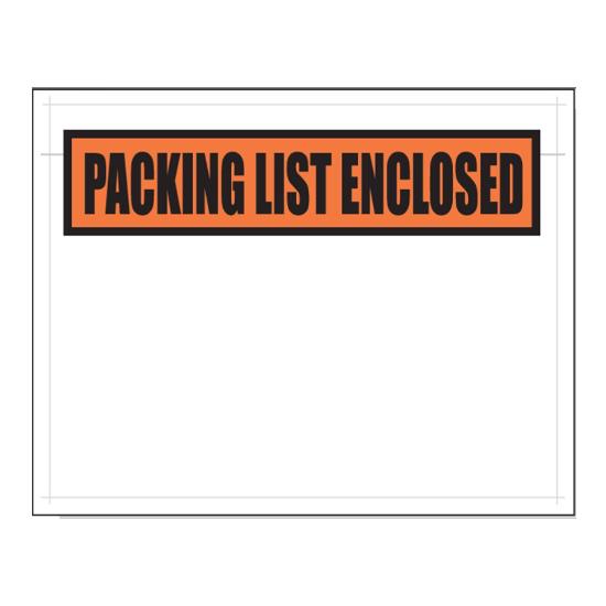 Packing List Enclosed Envelopes, Orange Panel Face, 5.5 x 10, White Back, Clear Front