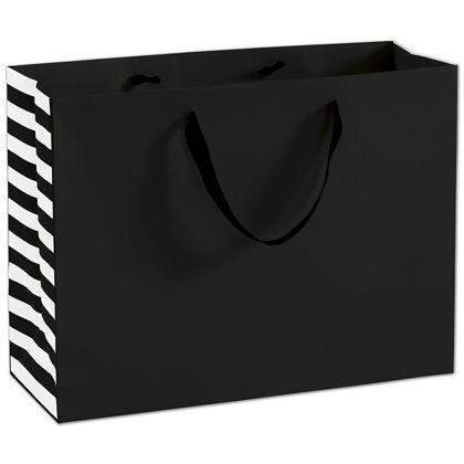 Side-striped Manhattan Euro-shoppers Bag, Black, 16 X 6 X 12"
