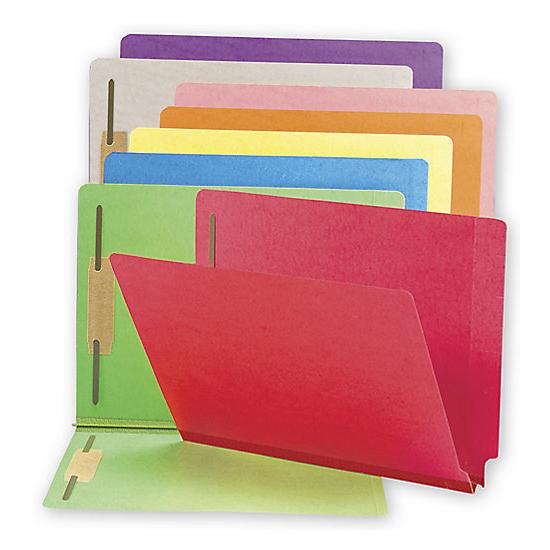 End Tab Folders, Colored, 20pt, 1 1/2" Expansion, 2 Fastener