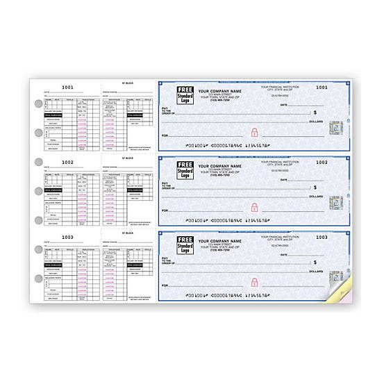 Manual Payroll Check With Voucher, Salaried, Hourly, Personalized Printing, 3 Per Page, 7 Holes Punched