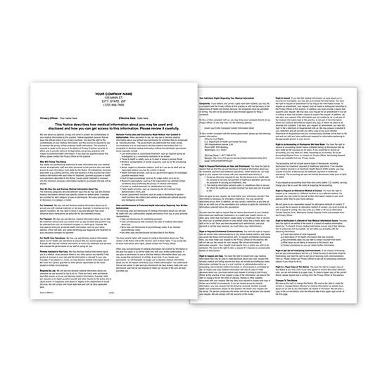 Notice Of Privacy Practices HIPAA Form, Padded, Personalized