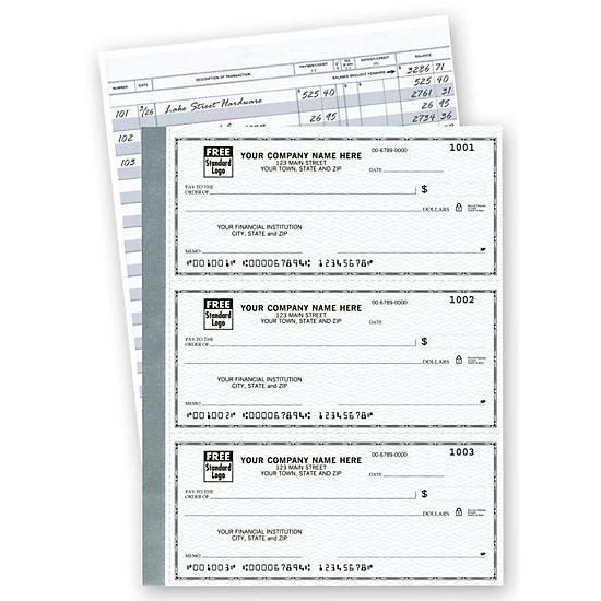 3 Per Page Business Checkbook, Personalized Printing, 6 X 2 3/4", Security Feature