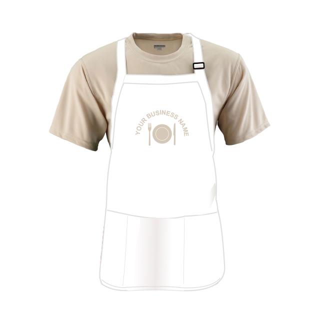 Custom Printed Apron with Pouch Pocket, White, Medium Length