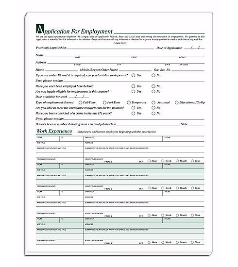 Employee Application Form, Pre-Printed, 25 per Pad, EEOC and ADA Regulations Compliance