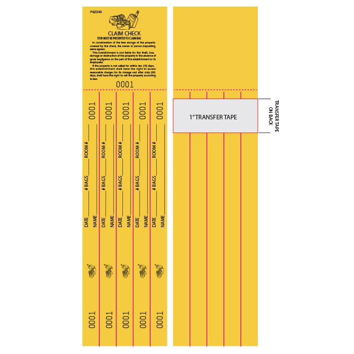 Baggage Claim Check Tag with Adhesive, Pre-printed, Numbered, 5 Tags
