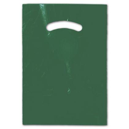 Dark Green Merchandise Plastic Bag, Die-Cut Handles, 9 x 12"