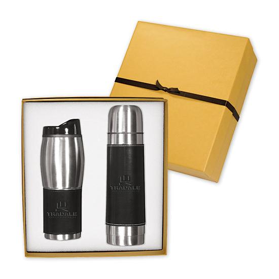 Empire Leather & Stainless Insulated Bottle & Tumbler Set, Printed Personalized Logo, Promotional Item, 10