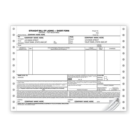 Bills Of Lading, Continuous, Short Form, Personalized