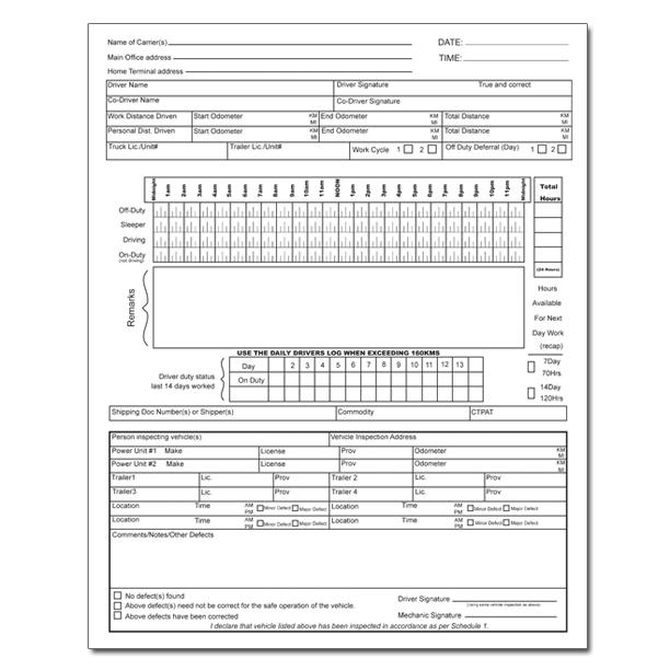 DRIVERS DAILY LOG FORM WITH INSPECTION REPORT